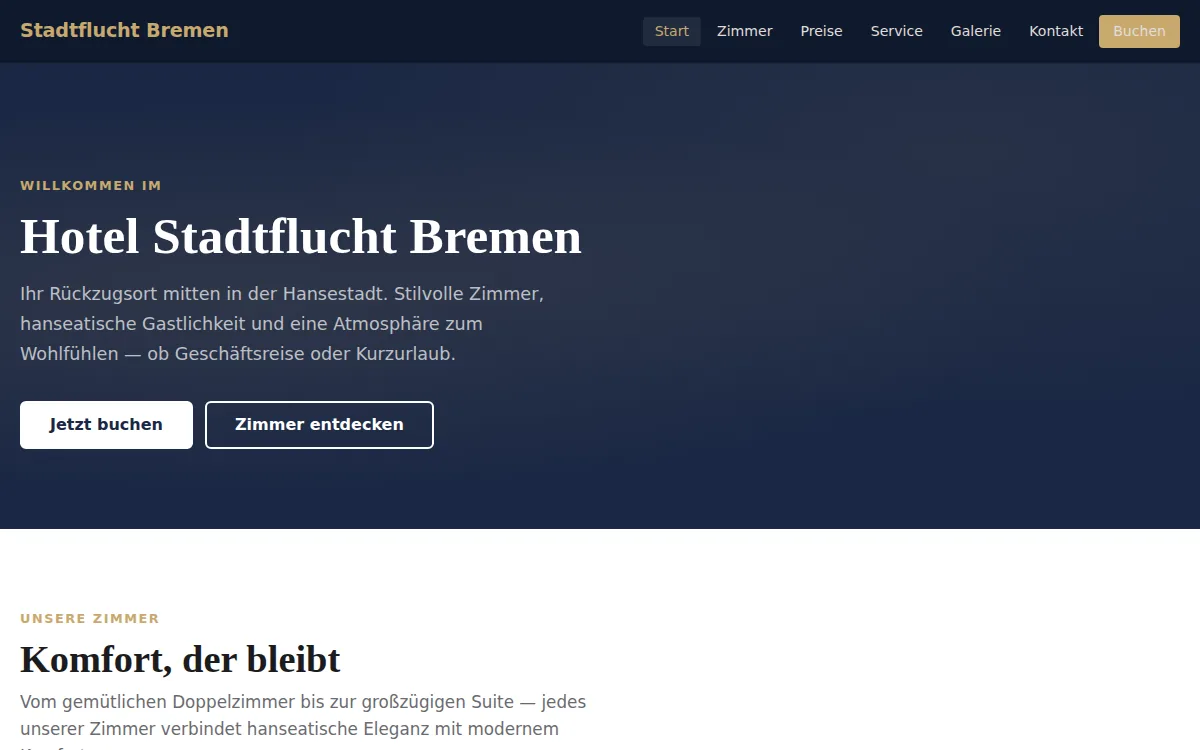 Screenshot: Hotel Stadtflucht