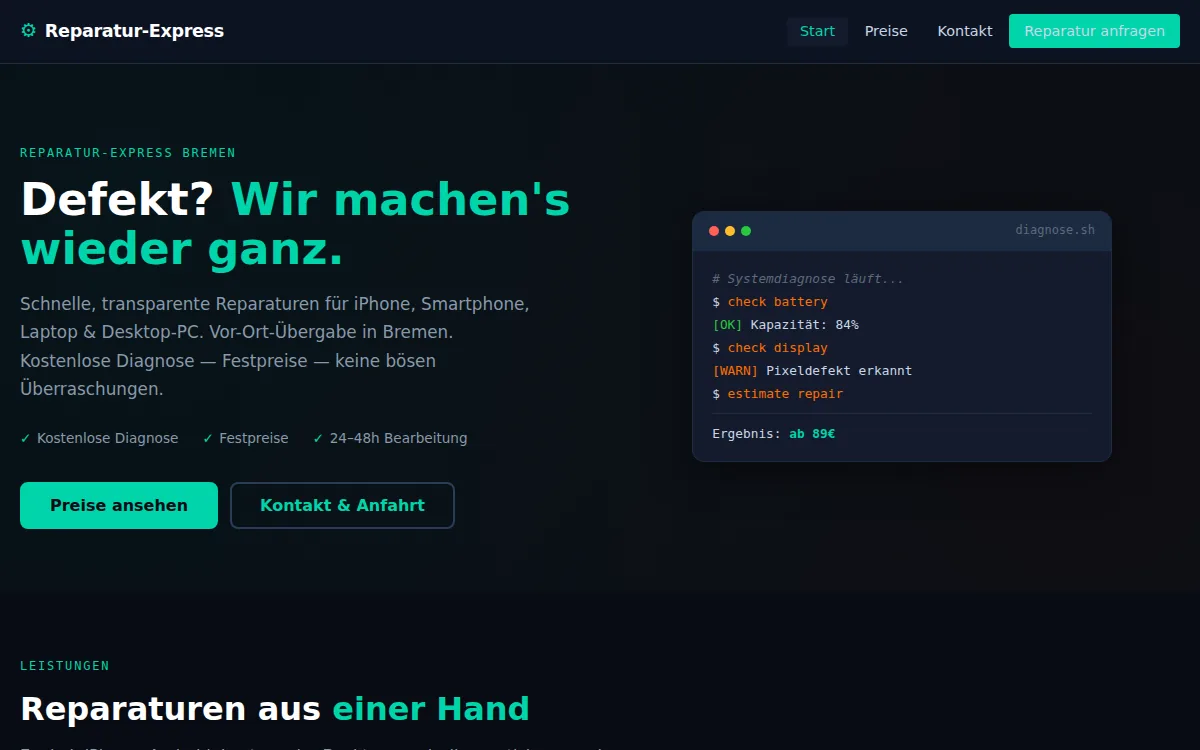 Screenshot: Reparatur-Express